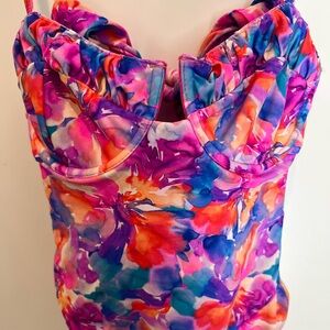 For Love And Lemons Pink Purple Blue Floral One Piece Swimsuit